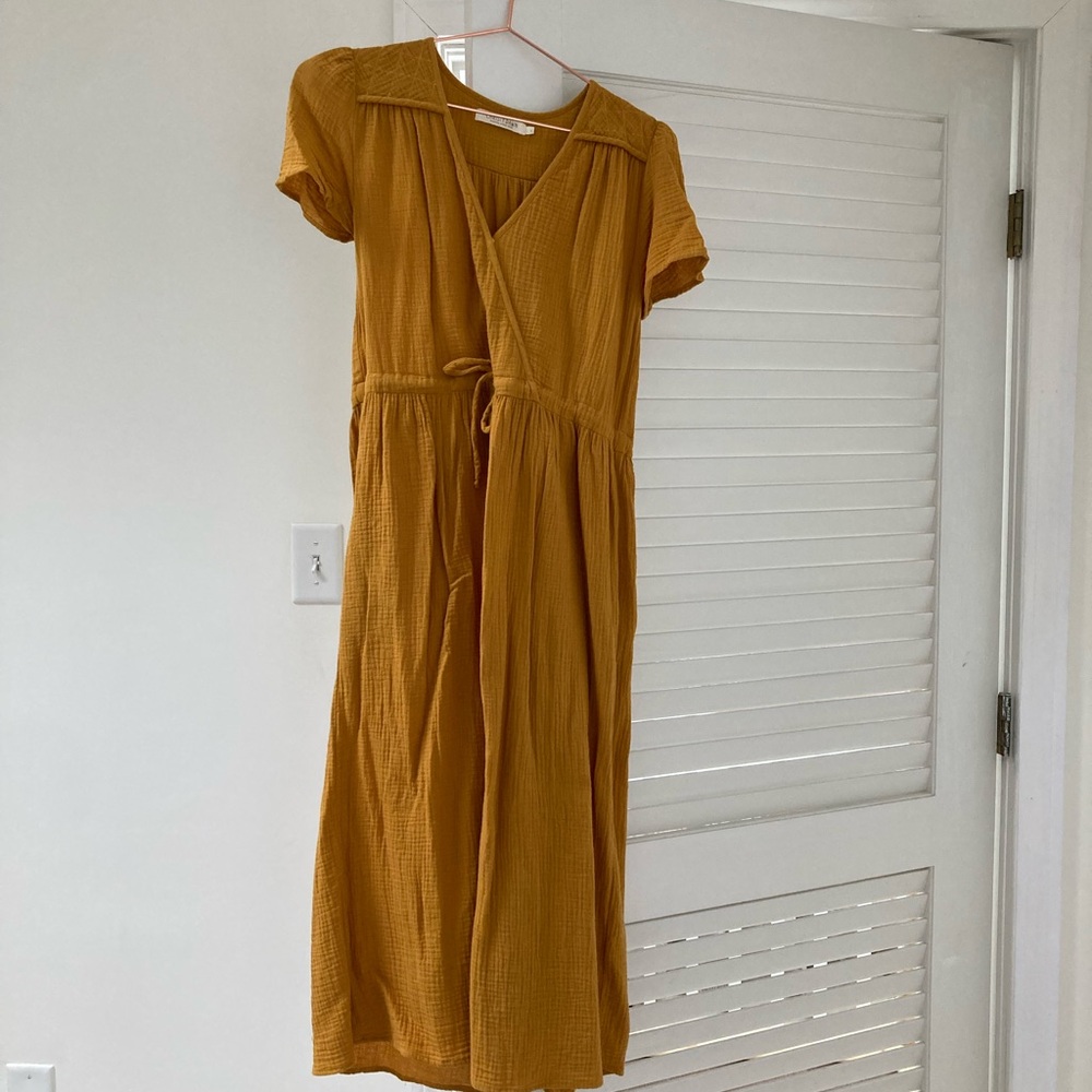Christy Dawn Mustard Gauze Dawn Dress w/ Pockets and Adjustable Waist - Small